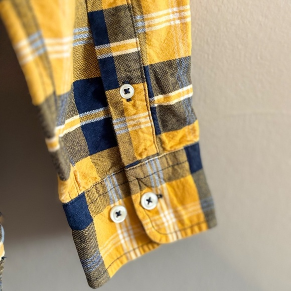 Tommy Hilfiger Yellow & Navy Blue Plaid Button Down Shirt Cotton Blend - Picture 10 of 16